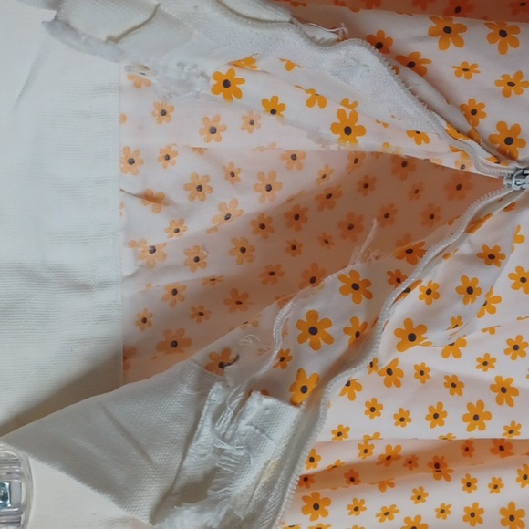 Vintage handmade maxi full skirt cotton cream w/daisies print bohemian unique M - Picture 5 of 5